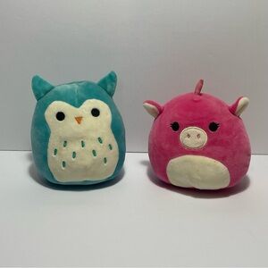 Squishmallows Winston Owl and Zoe the Unicorn- Teal and Pink Stuffed Animals
